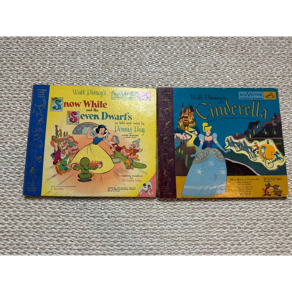Vintage 1949 Walt Disney RCA‎ Victor Snow White & Cinderella Story Book Albums